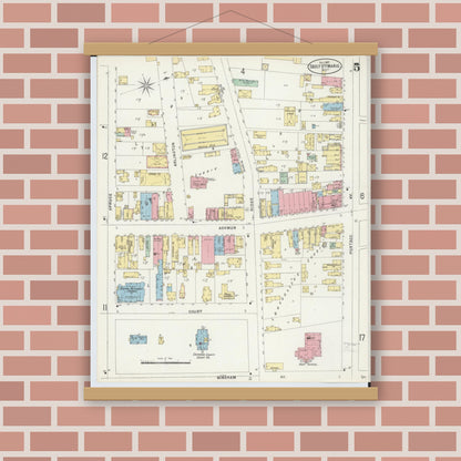 Old map wall art mockup — magnetic wood frame on brick wall — Sanborn Fire Insurance Map from Sault Sainte Marie, Chippewa County, Michigan (1897), Sheet #0005