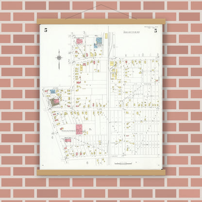 Old map wall art mockup — magnetic wood frame on brick wall — Sanborn Fire Insurance Map from Westerville, Franklin County, Ohio (1933), Sheet #0005