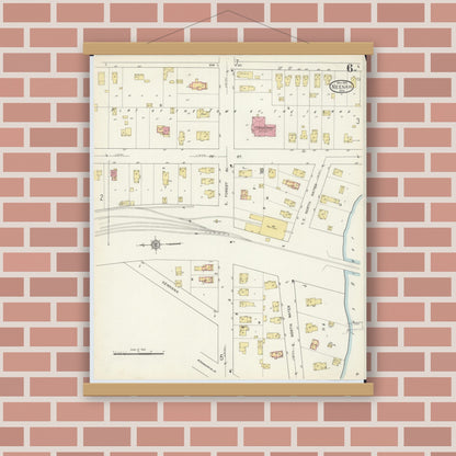Old map wall art mockup — magnetic wood frame on brick wall — Sanborn Fire Insurance Map from Neenah, Winnebago County, Wisconsin (1913), Sheet #0006
