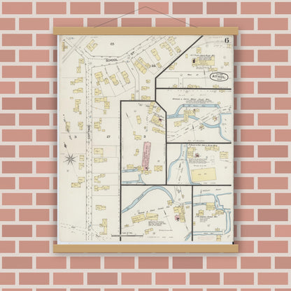 Old map wall art mockup — magnetic wood frame on brick wall — Sanborn Fire Insurance Map from Athol, Worcester County, Massachusetts (1887), Sheet #0006