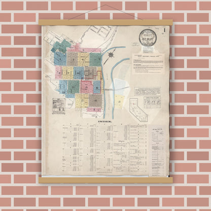 Old map wall art mockup — magnetic wood frame on brick wall — Sanborn Fire Insurance Map from Red Bluff, Tehama County, California (1949) - Complete Map Set