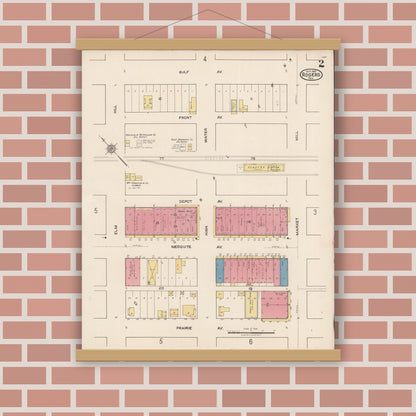 Old map wall art mockup — magnetic wood frame on brick wall — Sanborn Fire Insurance Map from Rogers, Bell County, Texas (1921), Sheet #0002