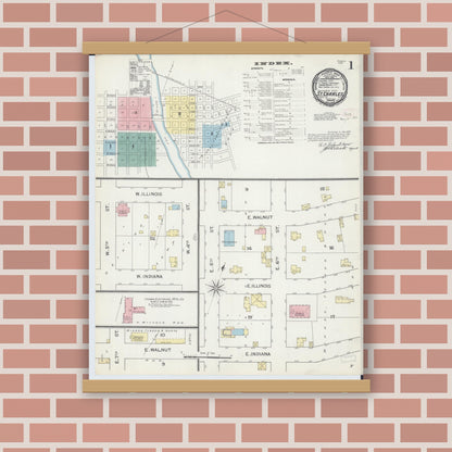 Old map wall art mockup — magnetic wood frame on brick wall — Sanborn Fire Insurance Map from Saint Charles, Kane County, Illinois (1893) - Complete Map Set