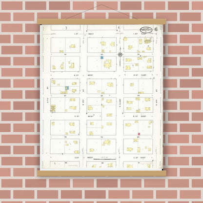 Old map wall art mockup — magnetic wood frame on brick wall — Sanborn Fire Insurance Map from Forest City, Winnebago County, Iowa (1916), Sheet #0006
