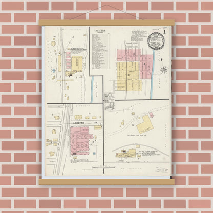 Old map wall art mockup — magnetic wood frame on brick wall — Sanborn Fire Insurance Map from Toronto, Jefferson County, Ohio (1892) - Complete Map Set