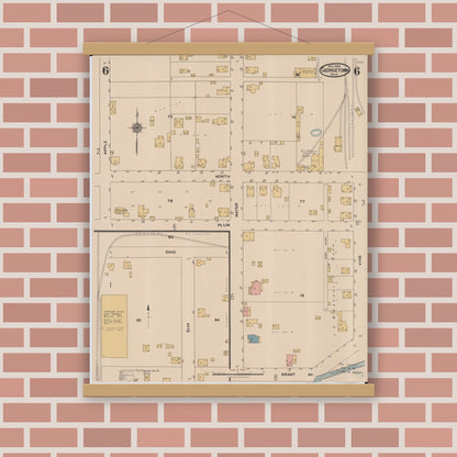 Old map wall art mockup — magnetic wood frame on brick wall — Sanborn Fire Insurance Map from Georgetown, Brown County, Ohio (1922), Sheet #0006