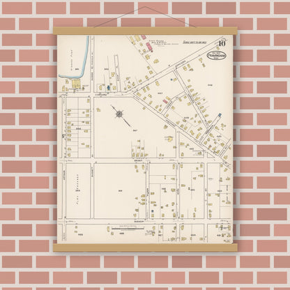 Old map wall art mockup — magnetic wood frame on brick wall — Sanborn Fire Insurance Map from Framingham, Middlesex County, Massachusetts (1922), Sheet #0010