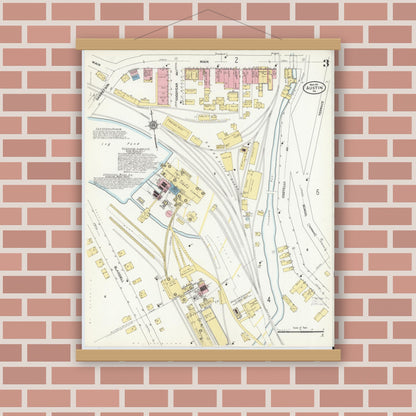 Old map wall art mockup — magnetic wood frame on brick wall — Sanborn Fire Insurance Map from Austin, Potter County, Pennsylvania (1911), Sheet #0003