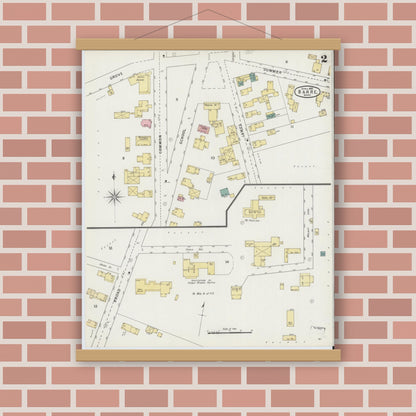 Old map wall art mockup — magnetic wood frame on brick wall — Sanborn Fire Insurance Map from Barre, Worcester County, Massachusetts (1895), Sheet #0002