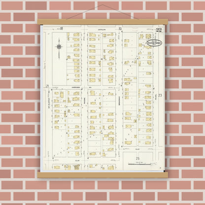Old map wall art mockup — magnetic wood frame on brick wall — Sanborn Fire Insurance Map from Benton Harbor, Berrien County, Michigan (1911), Sheet #0022