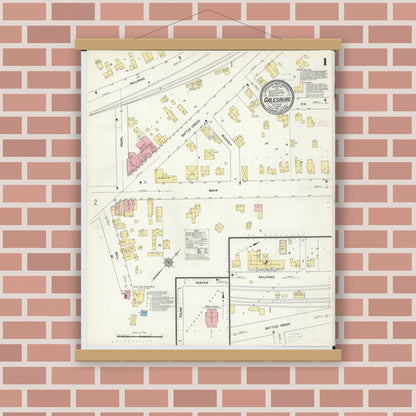Old map wall art mockup — magnetic wood frame on brick wall — Sanborn Fire Insurance Map from Galesburg, Kalamazoo County, Michigan (1911) - Complete Map Set