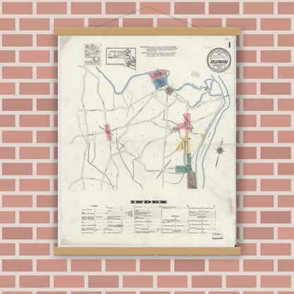 Old map wall art mockup — magnetic wood frame on brick wall — Sanborn Fire Insurance Map from Agawam, Hampden County, Massachusetts (1920) - Complete Map Set