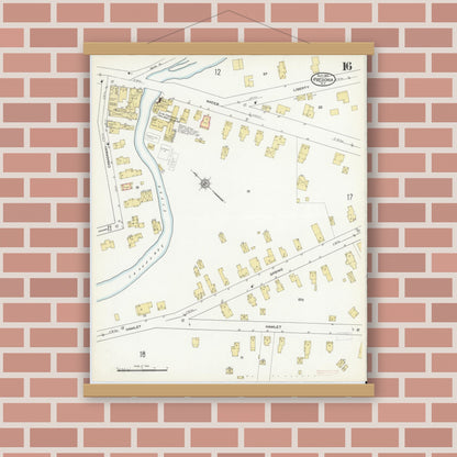 Old map wall art mockup — magnetic wood frame on brick wall — Sanborn Fire Insurance Map from Fredonia, Chautauqua County, New York (1912), Sheet #0016