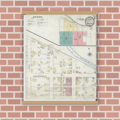Old map wall art mockup — magnetic wood frame on brick wall — Sanborn Fire Insurance Map from Bellville, Richland County, Ohio (1895) - Complete Map Set