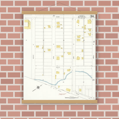 Old map wall art mockup — magnetic wood frame on brick wall — Sanborn Fire Insurance Map from Burlingame, San Mateo County, California (1921), Sheet #0036