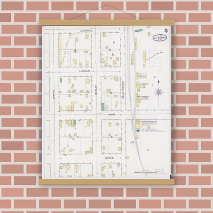 Old map wall art mockup — magnetic wood frame on brick wall — Sanborn Fire Insurance Map from Luverne, Rock County, Minnesota (1894), Sheet #0005