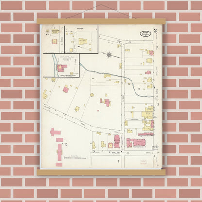 Old map wall art mockup — magnetic wood frame on brick wall — Sanborn Fire Insurance Map from Salem, Independent Cities, Virginia (1913), Sheet #0002