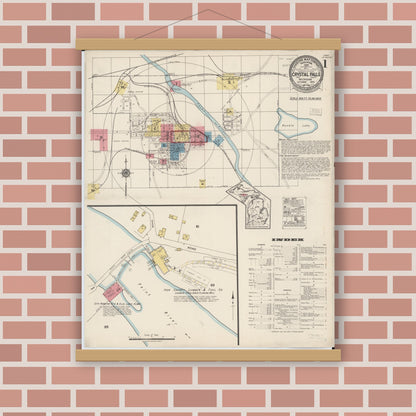 Old map wall art mockup — magnetic wood frame on brick wall — Sanborn Fire Insurance Map from Crystal Falls, Iron County, Michigan (1922) - Complete Map Set