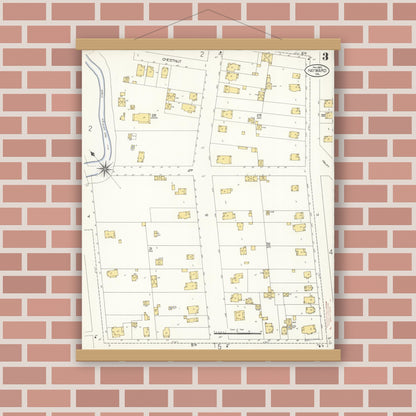 Old map wall art mockup — magnetic wood frame on brick wall — Sanborn Fire Insurance Map from Hayward, Alameda County, California (1907), Sheet #0003