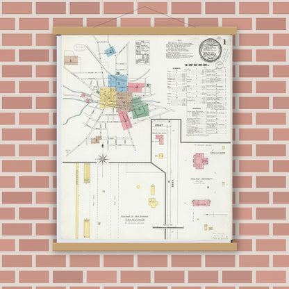 Old map wall art mockup — magnetic wood frame on brick wall — Sanborn Fire Insurance Map from Ashland, Ashland County, Ohio (1899), Sheet #0001