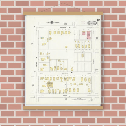 Old map wall art mockup — magnetic wood frame on brick wall — Sanborn Fire Insurance Map from Benton Harbor, Berrien County, Michigan (1911), Sheet #0019
