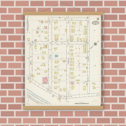 Old map wall art mockup — magnetic wood frame on brick wall — Sanborn Fire Insurance Map from Oakdale, Allegheny County, Pennsylvania (1915), Sheet #0003