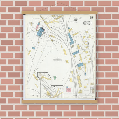 Old map wall art mockup — magnetic wood frame on brick wall — Sanborn Fire Insurance Map from Ishpeming, Marquette County, Michigan (1904), Sheet #0015