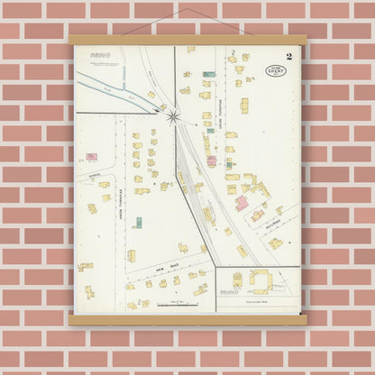 Old map wall art mockup — magnetic wood frame on brick wall — Sanborn Fire Insurance Map from Ghent, Columbia County, New York (1905), Sheet #0002