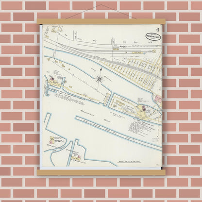 Old map wall art mockup — magnetic wood frame on brick wall — Sanborn Fire Insurance Map from Menominee, Menominee County, Michigan (1890), Sheet #0004