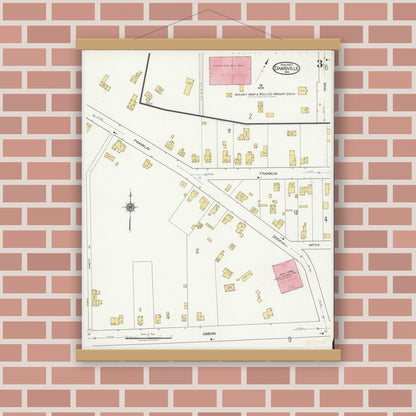 Old map wall art mockup — magnetic wood frame on brick wall — Sanborn Fire Insurance Map from Dansville, Livingston County, New York (1920), Sheet #0003