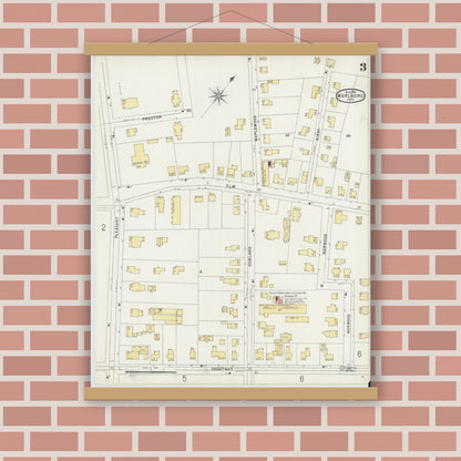 Old map wall art mockup — magnetic wood frame on brick wall — Sanborn Fire Insurance Map from Marlborough, Middlesex County, Massachusetts (1896), Sheet #0003