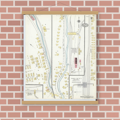 Old map wall art mockup — magnetic wood frame on brick wall — Sanborn Fire Insurance Map from Barton, Belmont County, Ohio (1917), Sheet #0002