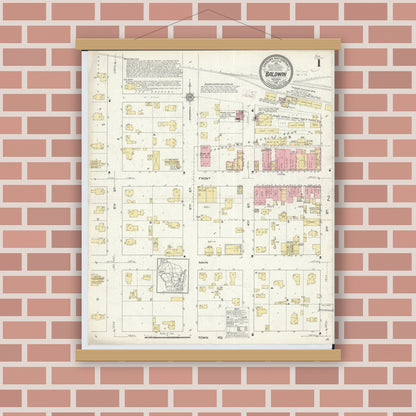 Old map wall art mockup — magnetic wood frame on brick wall — Sanborn Fire Insurance Map from Baldwin, St. Croix County, Wisconsin (1912) - Complete Map Set