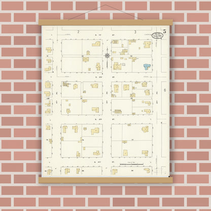 Old map wall art mockup — magnetic wood frame on brick wall — Sanborn Fire Insurance Map from Luling, Caldwell County, Texas (1912), Sheet #0005