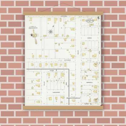 Old map wall art mockup — magnetic wood frame on brick wall — Sanborn Fire Insurance Map from Van Alstyne, Grayson County, Texas (1901), Sheet #0004