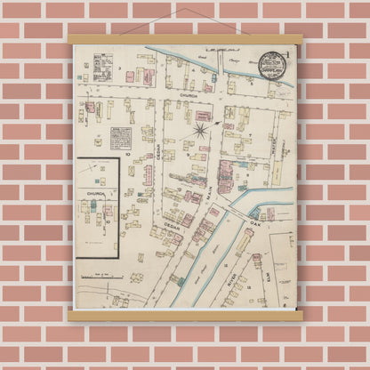 Old map wall art mockup — magnetic wood frame on brick wall — Sanborn Fire Insurance Map from Champlain, Clinton County, New York (1884) - Complete Map Set