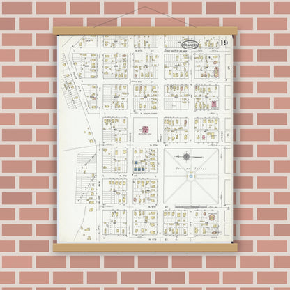 Old map wall art mockup — magnetic wood frame on brick wall — Sanborn Fire Insurance Map from Brainerd, Crow Wing County, Minnesota (1917), Sheet #0019