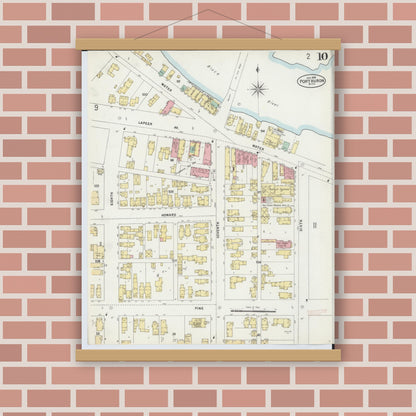 Old map wall art mockup — magnetic wood frame on brick wall — Sanborn Fire Insurance Map from Port Huron, Saint Clair County, Michigan (1898), Sheet #0010