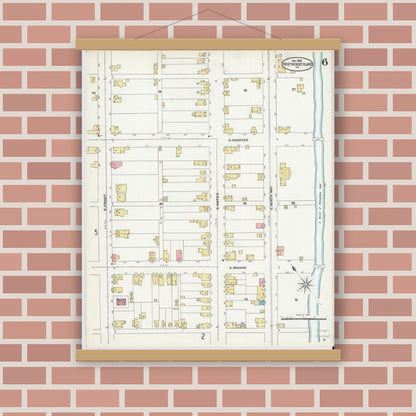 Old map wall art mockup — magnetic wood frame on brick wall — Sanborn Fire Insurance Map from Northumberland, Northumberland County, Pennsylvania (1906), Sheet #0006
