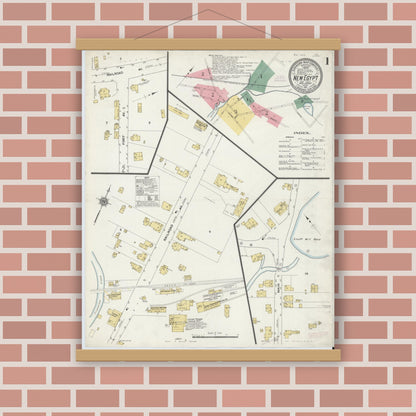 Old map wall art mockup — magnetic wood frame on brick wall — Sanborn Fire Insurance Map from New Egypt, Ocean County, New Jersey (1911), Sheet #0001