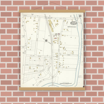 Old map wall art mockup — magnetic wood frame on brick wall — Sanborn Fire Insurance Map from Chatham, Morris County, New Jersey (1921), Sheet #0011