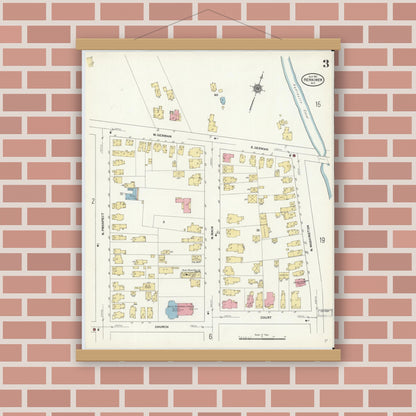 Old map wall art mockup — magnetic wood frame on brick wall — Sanborn Fire Insurance Map from Herkimer, Herkimer County, New York (1911), Sheet #0003