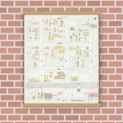 Old map wall art mockup — magnetic wood frame on brick wall — Sanborn Fire Insurance Map from Brainerd, Crow Wing County, Minnesota (1902), Sheet #0006