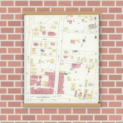 Old map wall art mockup — magnetic wood frame on brick wall — Sanborn Fire Insurance Map from Painesville, Lake County, Ohio (1911), Sheet #0004
