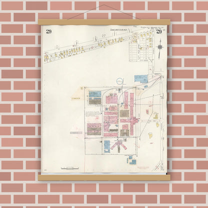 Old map wall art mockup — magnetic wood frame on brick wall — Sanborn Fire Insurance Map from Michigan City, La Porte County, Indiana (1948), Sheet #0029