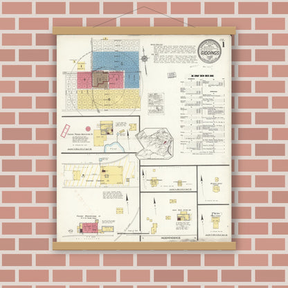 Old map wall art mockup — magnetic wood frame on brick wall — Sanborn Fire Insurance Map from Giddings, Lee County, Texas (1921) - Complete Map Set