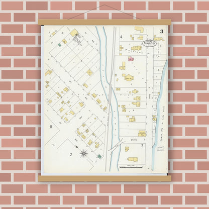 Old map wall art mockup — magnetic wood frame on brick wall — Sanborn Fire Insurance Map from Tawas City, Iosco County, Michigan (1898), Sheet #0003