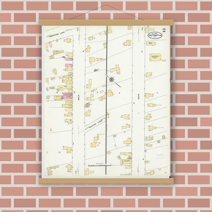 Old map wall art mockup — magnetic wood frame on brick wall — Sanborn Fire Insurance Map from Easthampton, Suffolk County, New York (1909), Sheet #0002
