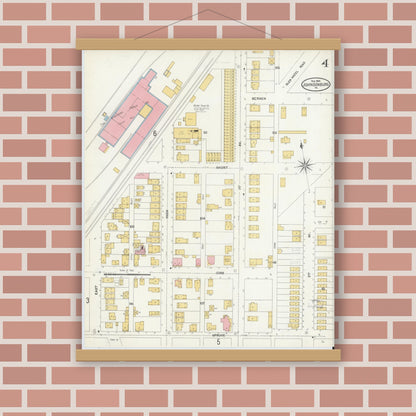 Old map wall art mockup — magnetic wood frame on brick wall — Sanborn Fire Insurance Map from Johnsonburg, Elk County, Pennsylvania (1904), Sheet #0004