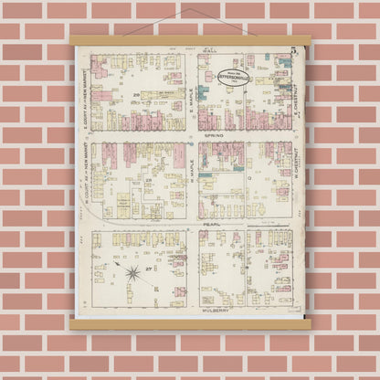 Old map wall art mockup — magnetic wood frame on brick wall — Sanborn Fire Insurance Map from Jeffersonville, Clark County, Indiana (1886), Sheet #0005